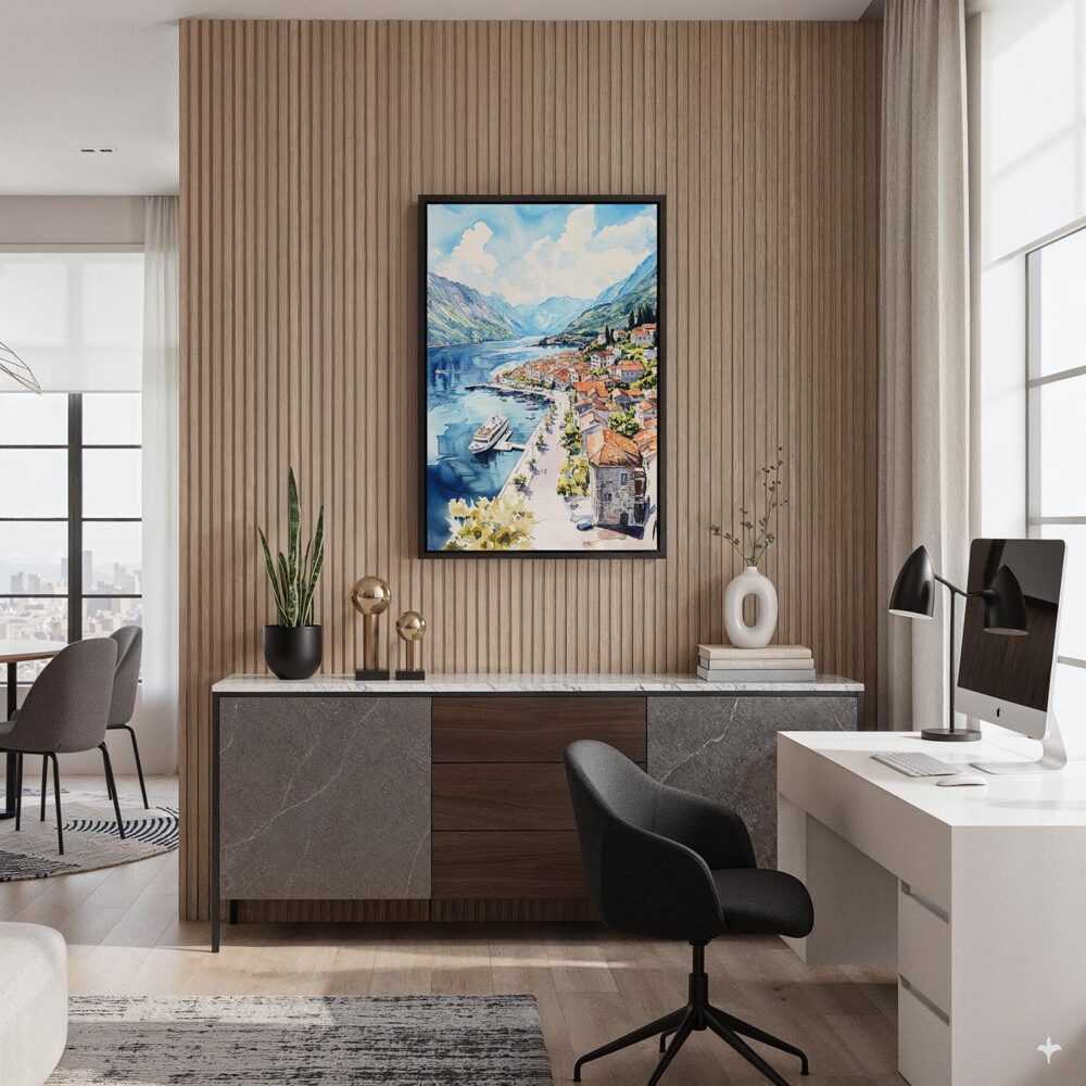 05 - Black Framed Kontor Montenegro Watercolor Canvas Print - Home Office - Vertical.jpg 05 - Black Framed Kontor Montenegro Watercolor Canvas Print - Home Office - Vertical.jpg