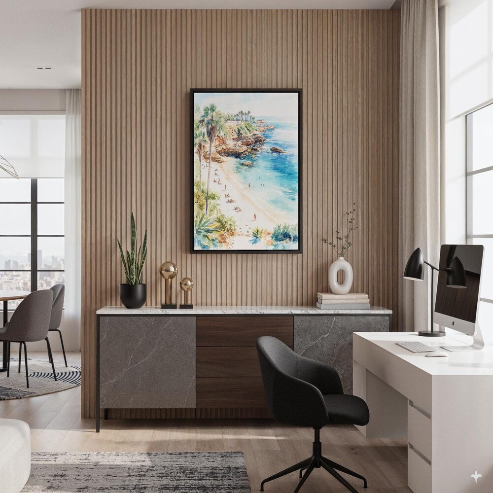 05 - Black Framed La Jolla Cove Watercolor Canvas Print - Home Office - Vertical.jpg 05 - Black Framed La Jolla Cove Watercolor Canvas Print - Home Office - Vertical.jpg