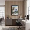 05 - Black Framed Los Angeles Downtown Watercolor Canvas Print - Home Office - Vertical.jpg