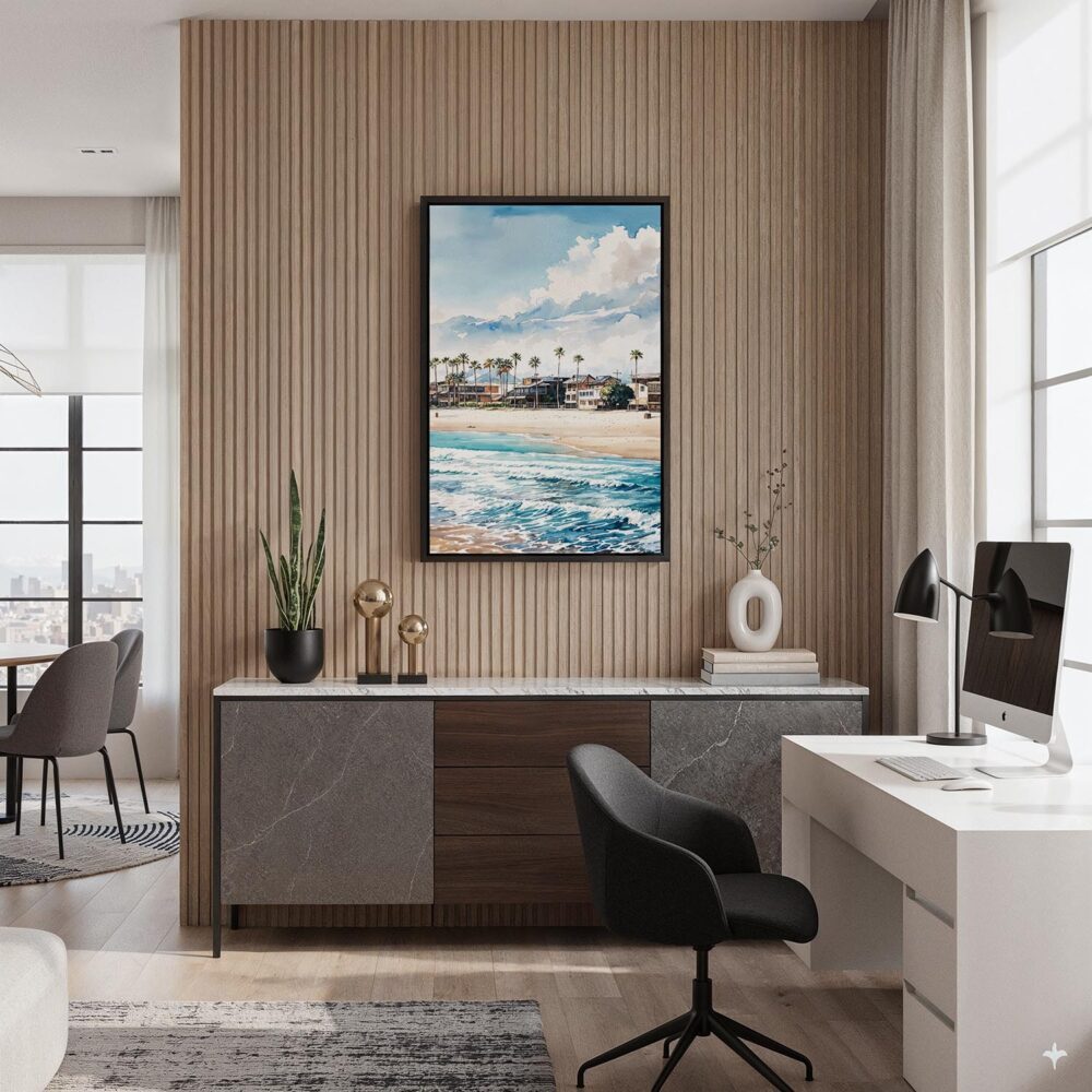 05 - Black Framed Los Angeles Waterfront Homes Watercolor Canvas Print - Home Office - Vertical.jpg 05 - Black Framed Los Angeles Waterfront Homes Watercolor Canvas Print - Home Office - Vertical.jpg