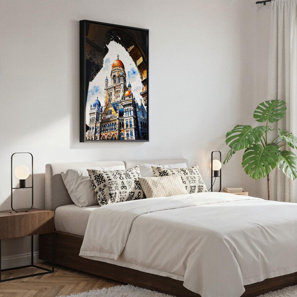 05 - Black Framed Mumbai BMC Building Watercolor Canvas Print - Bedroom - Vertical.jpg 05 - Black Framed Mumbai BMC Building Watercolor Canvas Print - Bedroom - Vertical.jpg