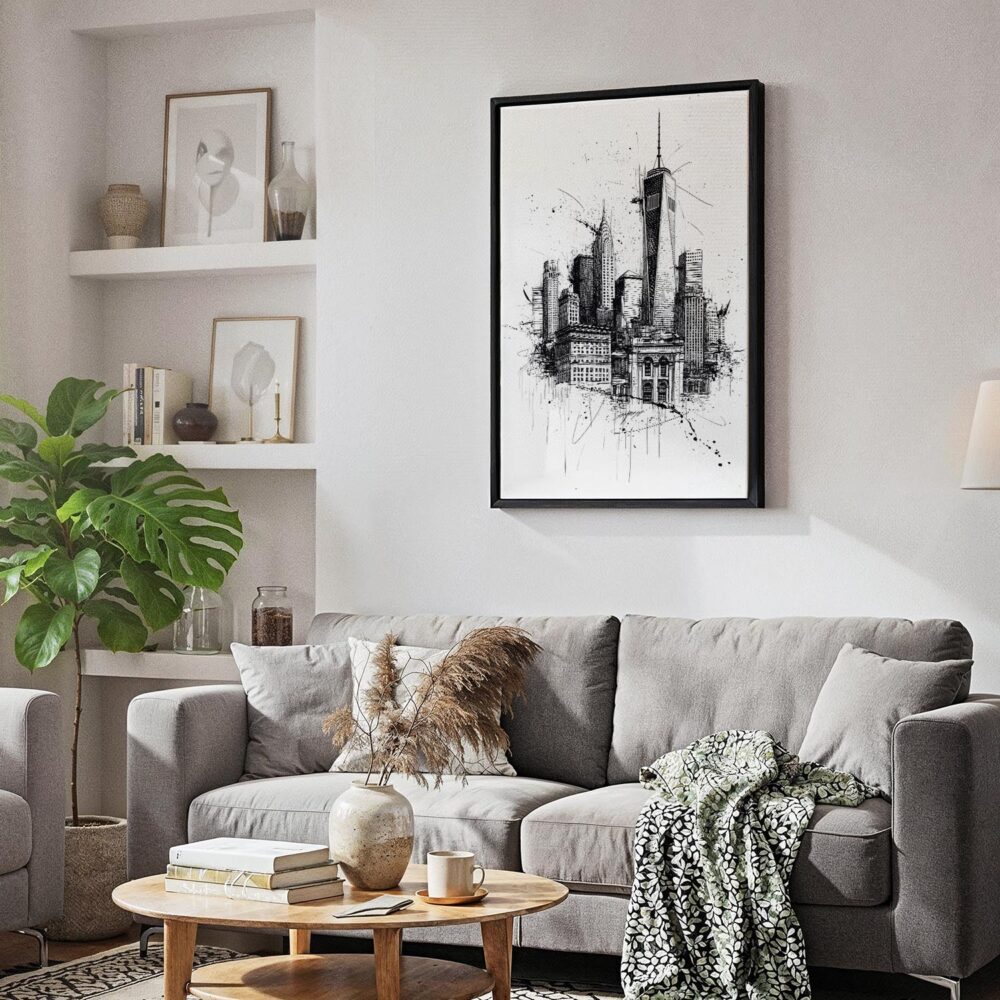 05 - Black Framed One World Trade Center - Pencil Drawimg Canvas Print - Skandinavian Living Room - Vertical.jpg 05 - Black Framed One World Trade Center - Pencil Drawimg Canvas Print - Skandinavian Living Room - Vertical.jpg