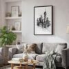 05 - Black Framed One World Trade Center - Pencil Drawimg Canvas Print - Skandinavian Living Room - Vertical.jpg