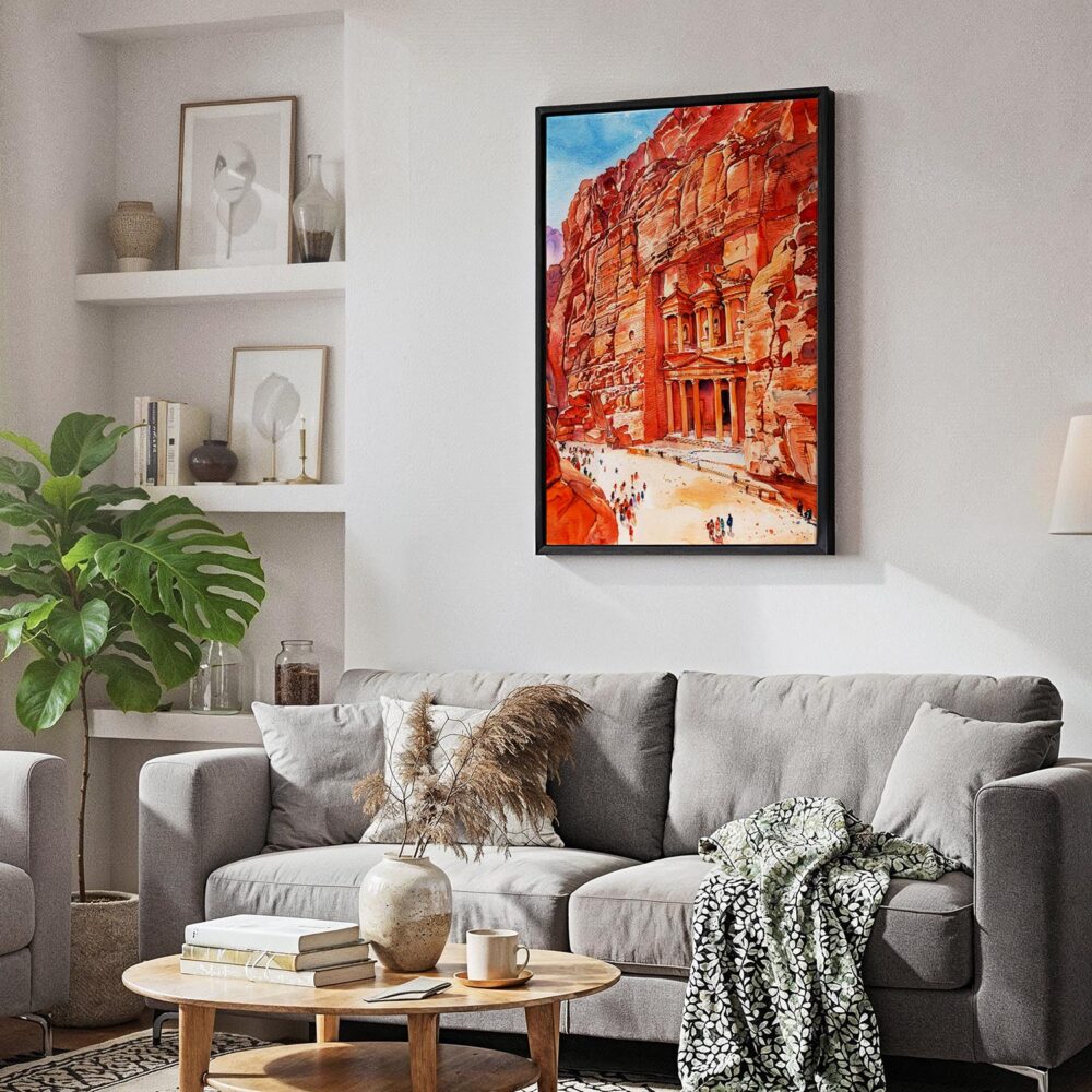 05 - Black Framed Petra Jordan Watercolor Canvas Print - Skandinavian Living Room - Vertical.jpg 05 - Black Framed Petra Jordan Watercolor Canvas Print - Skandinavian Living Room - Vertical.jpg