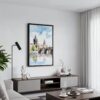 05 - Black Framed Prague Charles Bridge - Watercolor Canvas Print - Contemporary Living Room - Vertical.jpg