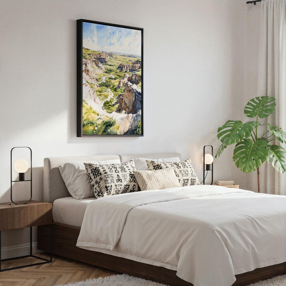 05 - Black Framed Theodore Roosevelt National Park Watercolor Canvas Print - Bedroom - Vertical.jpg 05 - Black Framed Theodore Roosevelt National Park Watercolor Canvas Print - Bedroom - Vertical.jpg