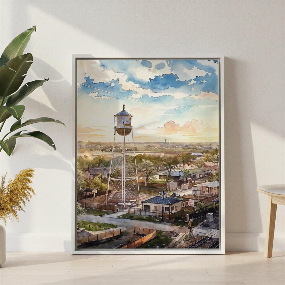 05 - Celina Texas Watercolor Canvas Print with White Floater Frame - Standing on Floor - Vertical.jpg 05 - Celina Texas Watercolor Canvas Print with White Floater Frame - Standing on Floor - Vertical.jpg