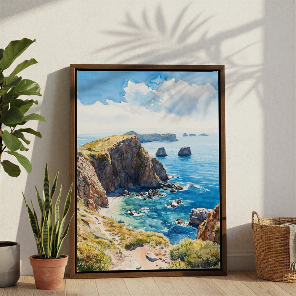 05 - Channel Islands National Park Watercolor Canvas Print with Brown Floater Frame - Standing on Floor - Vertical.jpg 05 - Channel Islands National Park Watercolor Canvas Print with Brown Floater Frame - Standing on Floor - Vertical.jpg