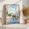 05 - Charleston SC Watercolor Canvas Print with Natural Floater Frame - Standing on Floor - Vertical.jpg