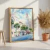 05 - Charleston SC Watercolor Canvas Print with Natural Floater Frame - Standing on Floor - Vertical.jpg