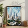 05 - Chicago Millenium Park Watercolor Canvas Print with Brown Floater Frame - Standing on Floor - Vertical.jpg