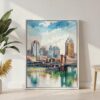 05 - Cincinnati Ohio Watercolor Canvas Print with White Floater Frame - Standing on Floor - Vertical.jpg
