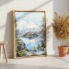 05 - Crater Lake National Park Watercolor Canvas Print with Natural Floater Frame - Standing on Floor - Vertical.jpg