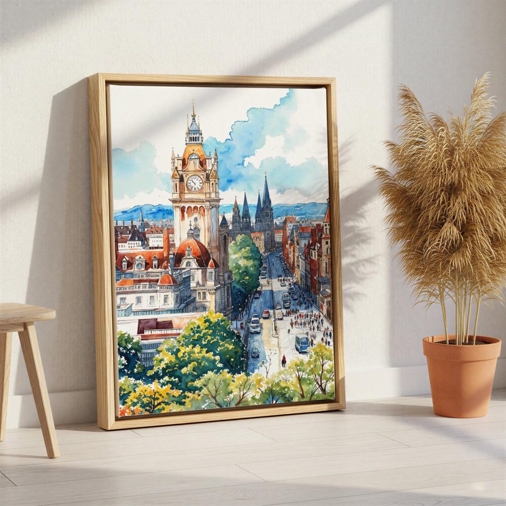 05 - Edinburgh Skyline Watercolor Canvas Print with Natural Floater Frame - Standing on Floor - Vertical.jpg 05 - Edinburgh Skyline Watercolor Canvas Print with Natural Floater Frame - Standing on Floor - Vertical.jpg
