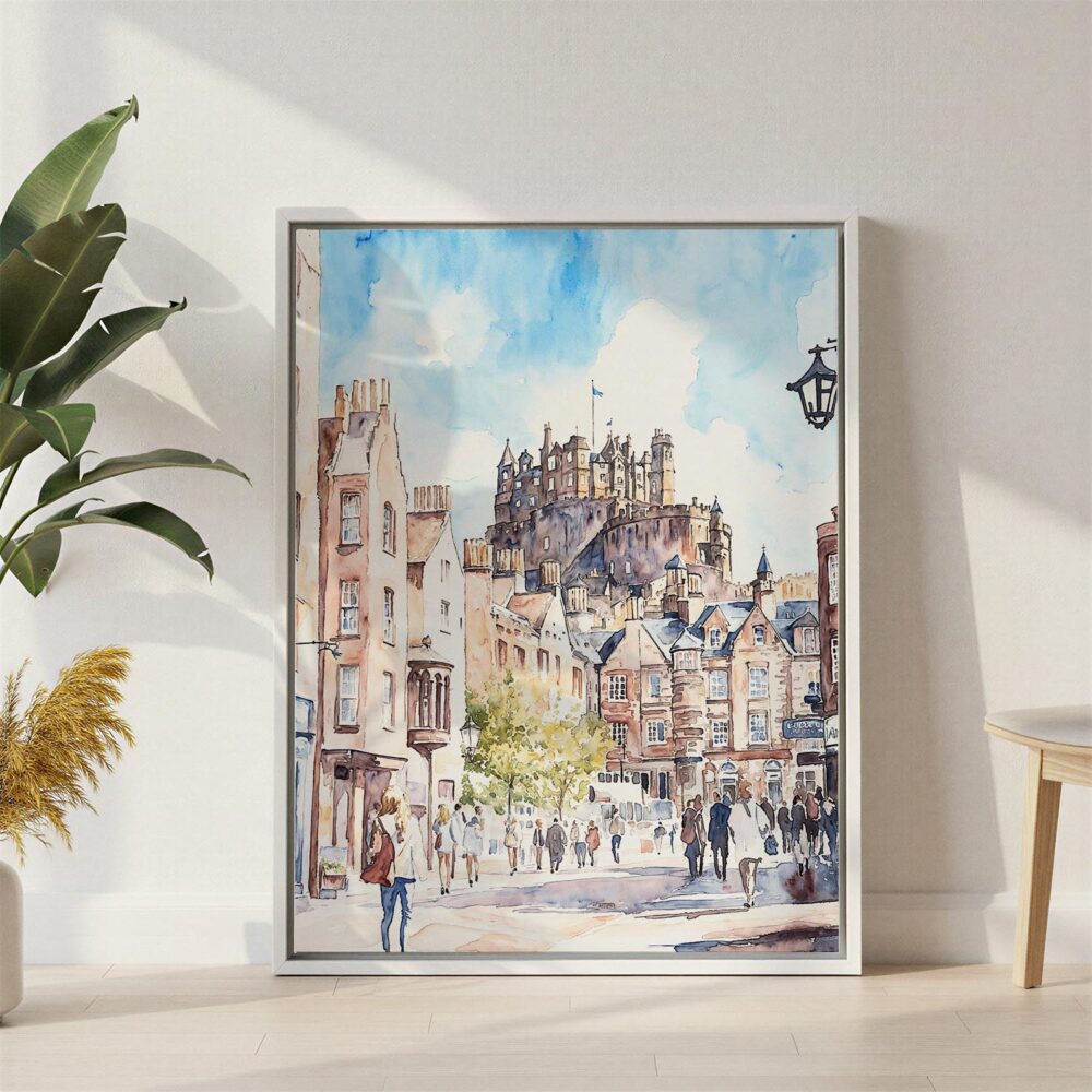 05 - Edinburgh watercolor Canvas Print with White Floater Frame - Standing on Floor - Vertical.jpg 05 - Edinburgh watercolor Canvas Print with White Floater Frame - Standing on Floor - Vertical.jpg