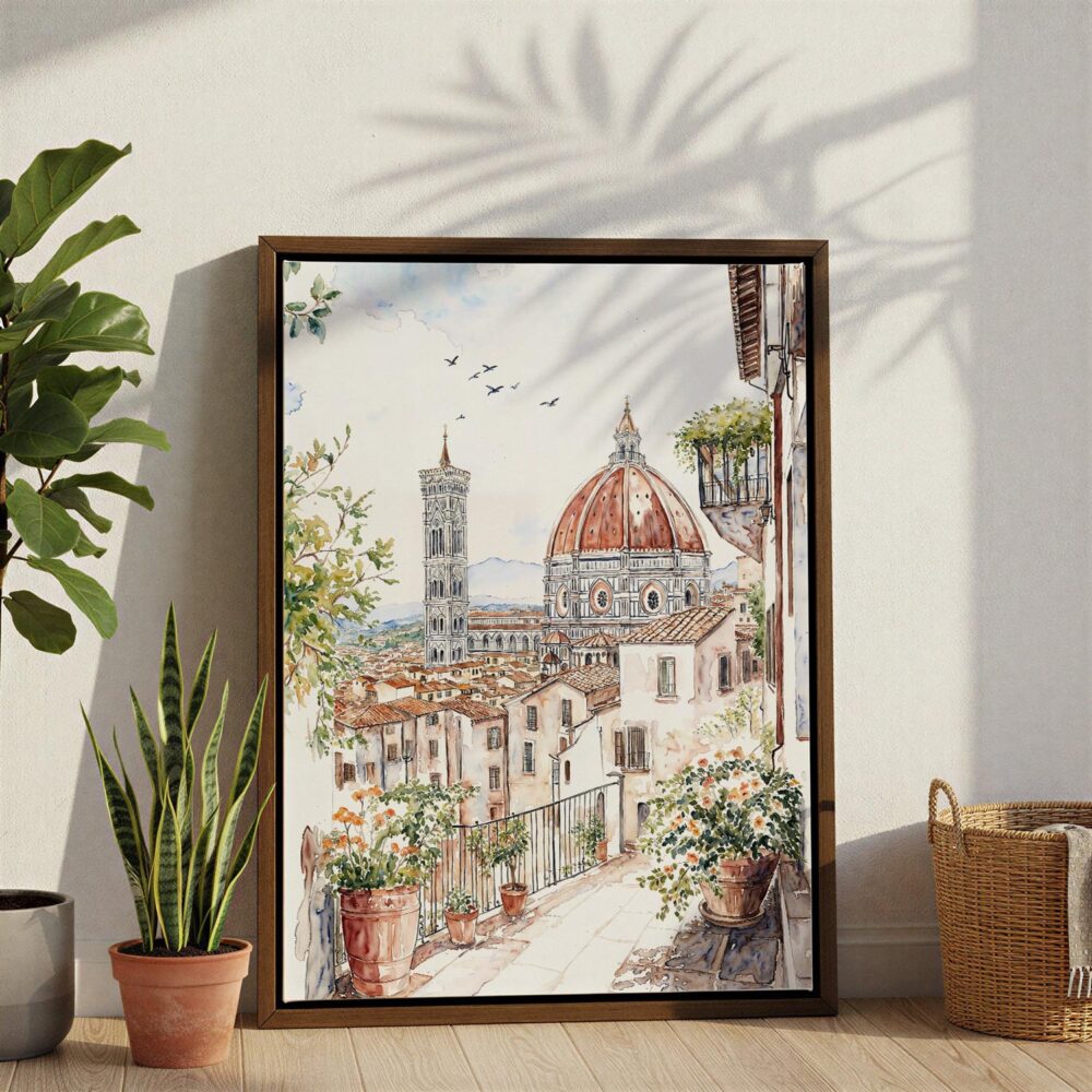 05 - Florence Cathedral - Watercolor Canvas Print with Brown Floater Frame - Standing on Floor - Vertical.jpg 05 - Florence Cathedral - Watercolor Canvas Print with Brown Floater Frame - Standing on Floor - Vertical.jpg