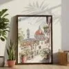 05 - Florence Cathedral - Watercolor Canvas Print with Brown Floater Frame - Standing on Floor - Vertical.jpg