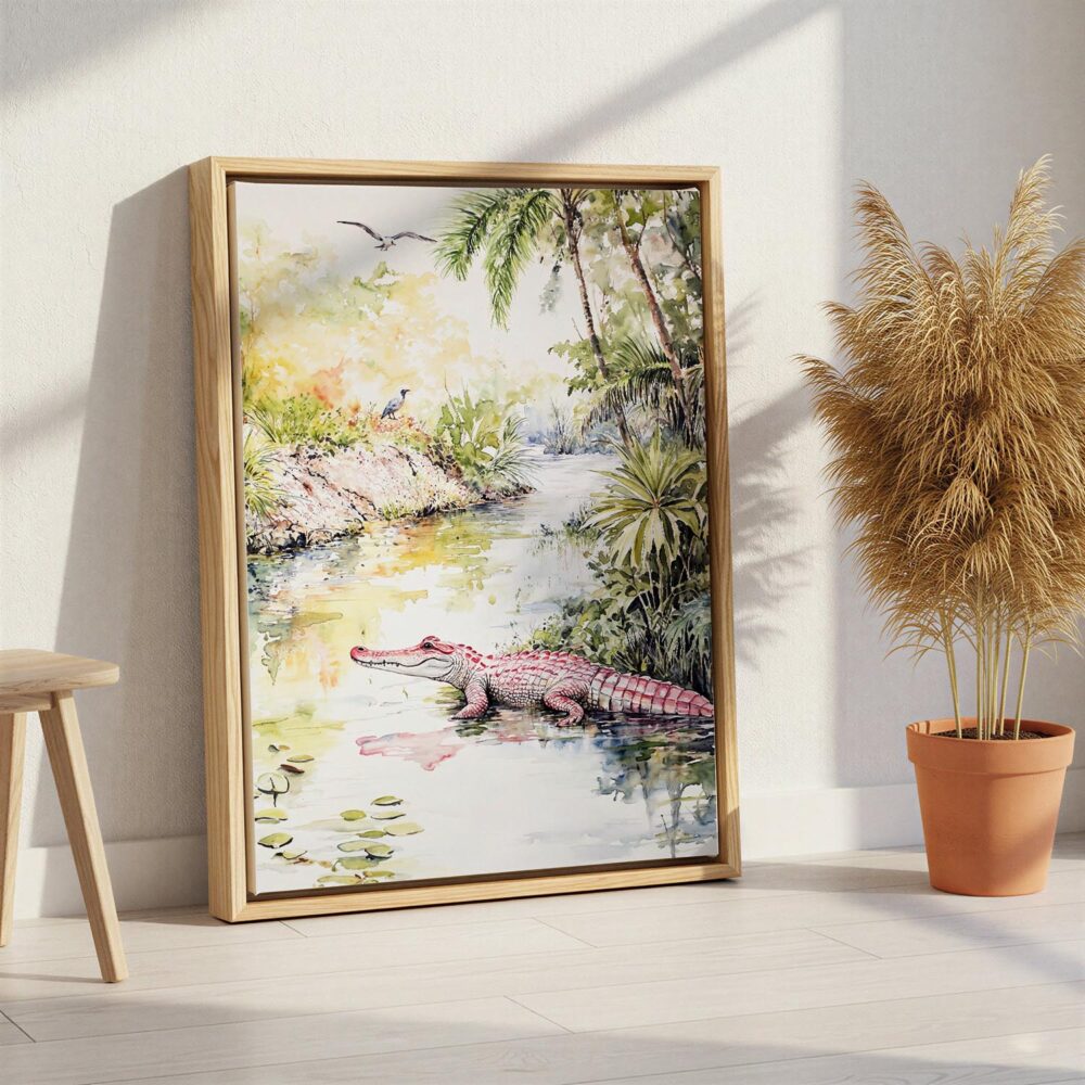 05 - Floride Everglades Watercolor Canvas Print with Natural Floater Frame - Standing on Floor - Vertical.jpg 05 - Floride Everglades Watercolor Canvas Print with Natural Floater Frame - Standing on Floor - Vertical.jpg
