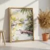 05 - Floride Everglades Watercolor Canvas Print with Natural Floater Frame - Standing on Floor - Vertical.jpg