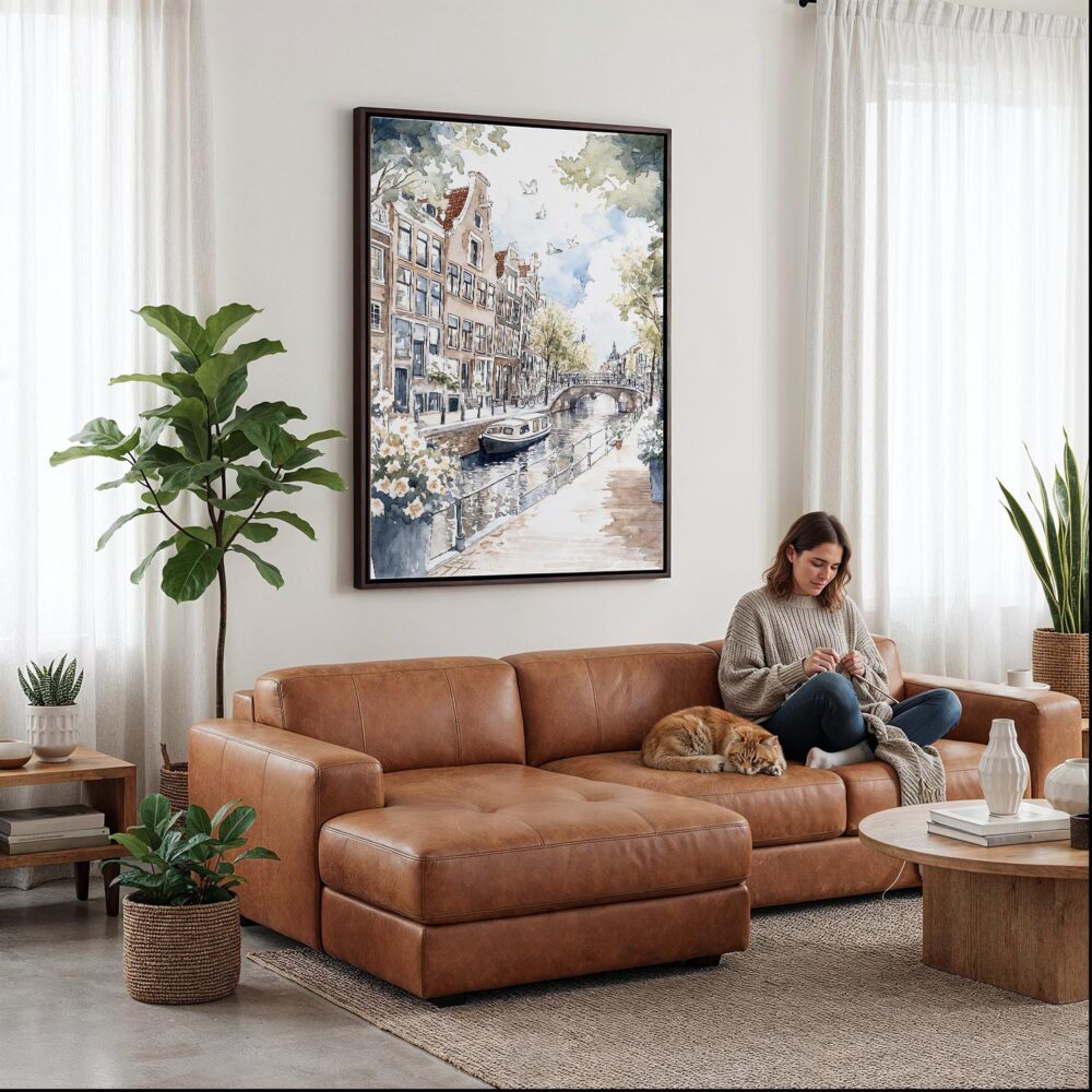 05 - Framed Amsterdam - Watercolor 2 Canvas Print - Woman Knitting on leather couch - Vertical.jpg 05 - Framed Amsterdam - Watercolor 2 Canvas Print - Woman Knitting on leather couch - Vertical.jpg