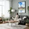 05 - Framed Angkor Wat Cambodia Watercolor Canvas Print - Woman reading in Boho Living Room - Vertical.jpg