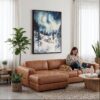 05 - Framed Aurora Lapland Finland Watercolor Canvas Print - Woman Knitting on leather couch - Vertical.jpg