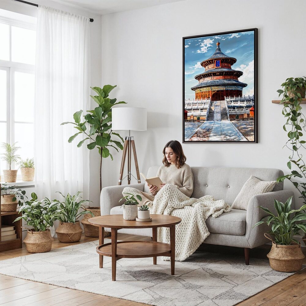 05 - Framed Beijing Forbidden City Watercolor Canvas Print - Woman reading on couch - Vertical.jpg 05 - Framed Beijing Forbidden City Watercolor Canvas Print - Woman reading on couch - Vertical.jpg