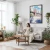 05 - Framed Brooklyn Bridge - Watercolor Canvas Print - Woman reading on couch - Vertical.jpg