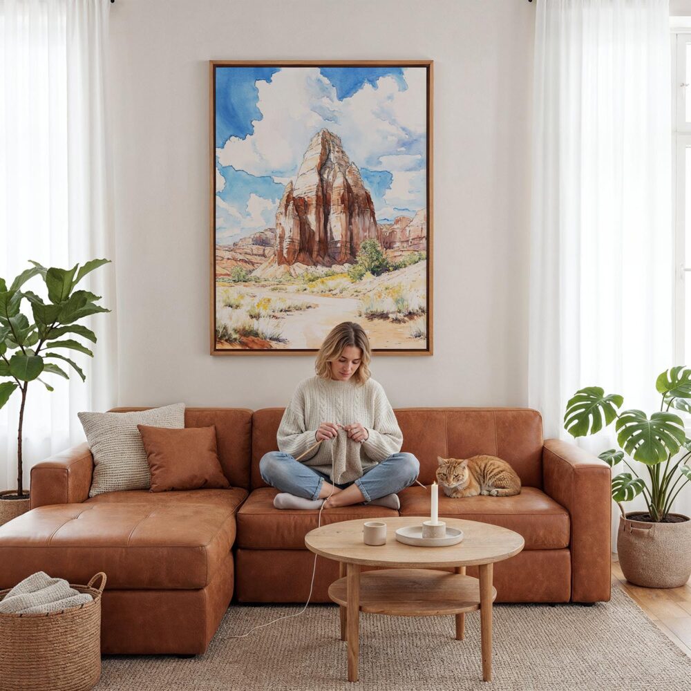 05 - Framed Canyonlands Watercolor 2 Canvas Print - Woman Knitting - Vertical.jpg 05 - Framed Canyonlands Watercolor 2 Canvas Print - Woman Knitting - Vertical.jpg
