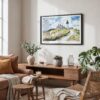 05 - Framed Cape Cod Nobska Lighthouse Watercolor - Horizontal Art Print in Boho Living Room.jpg