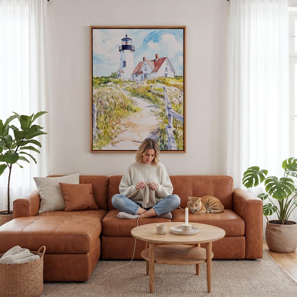 05 - Framed Cape Cod Nobska Watercolor Canvas Print - Woman Knitting - Vertical.jpg 05 - Framed Cape Cod Nobska Watercolor Canvas Print - Woman Knitting - Vertical.jpg