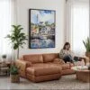 05 - Framed Cape Cod Watercolor Canvas Print - Woman Knitting on leather couch - Vertical.jpg