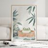 05 - Framed Cute Frog in Japanese Bathtub Illustration - 井の中の蛙大海を知らず Art Print leaning against couch - Vertical.jpg