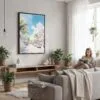 05 - Framed Florida Key West - Watercolor Canvas Print - Woman reading in modern Living Room - Vertical.jpg