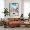 05 - Framed Havana Cuba Watercolor Canvas Print - Woman Knitting on leather couch - Vertical.jpg