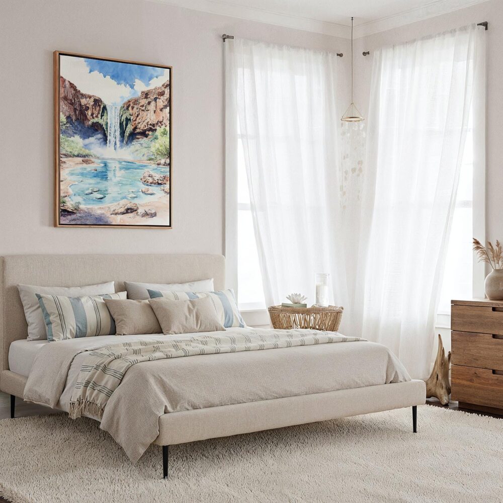 05 - Framed Havasu Falls Watercolor Canvas Print - Coastal Bedroom - Vertical.jpg 05 - Framed Havasu Falls Watercolor Canvas Print - Coastal Bedroom - Vertical.jpg