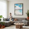 05 - Framed Hawaii - Honolulu - Watercolor Canvas Print - Woman Knitting on grey couch - Vertical.jpg