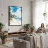 05 - Framed Hawaii - Kauai - Watercolor Canvas Print - Woman reading in modern Living Room - Vertical.jpg