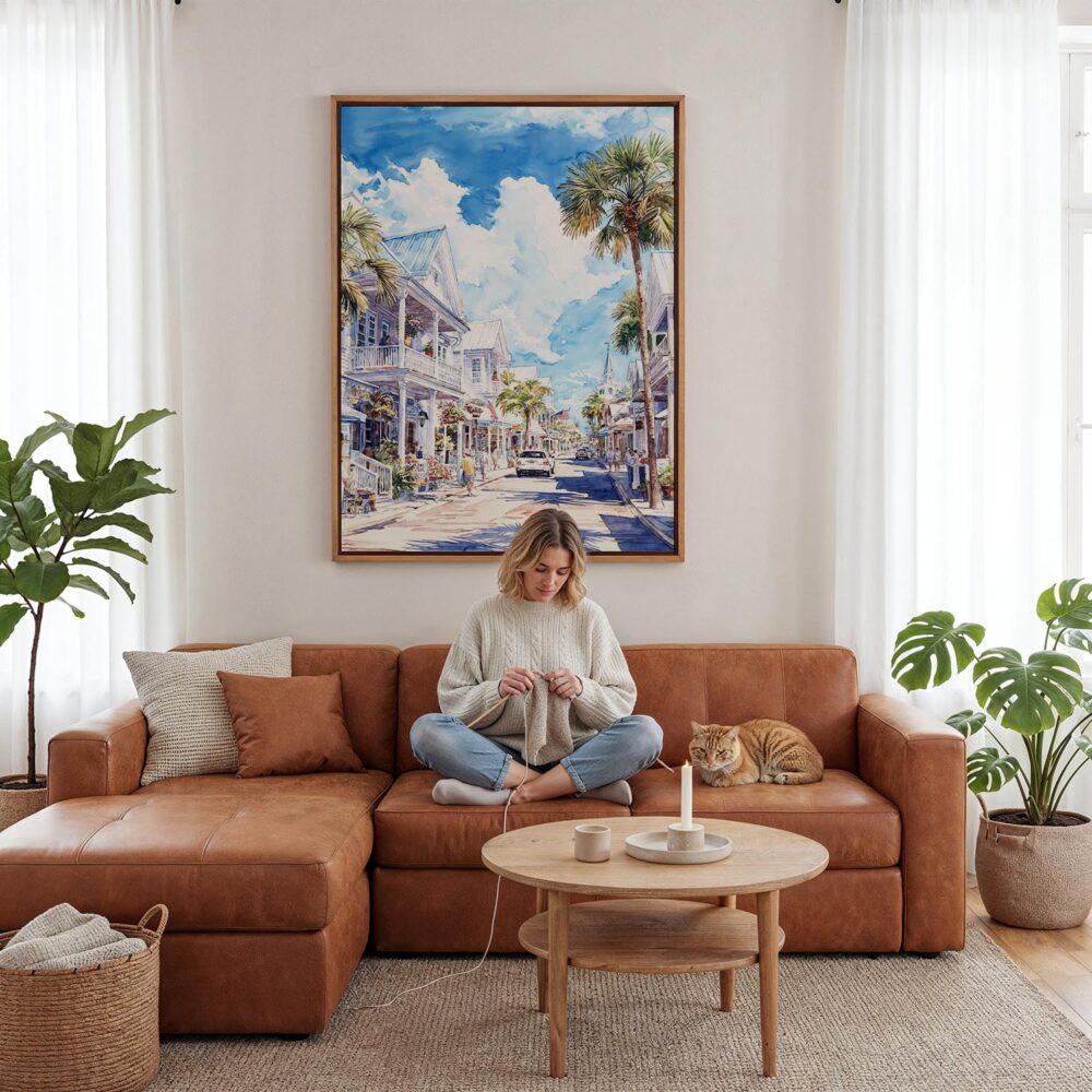 05 - Framed Key West - Duval street - Watercolor Canvas Print - Woman Knitting - Vertical.jpg 05 - Framed Key West - Duval street - Watercolor Canvas Print - Woman Knitting - Vertical.jpg