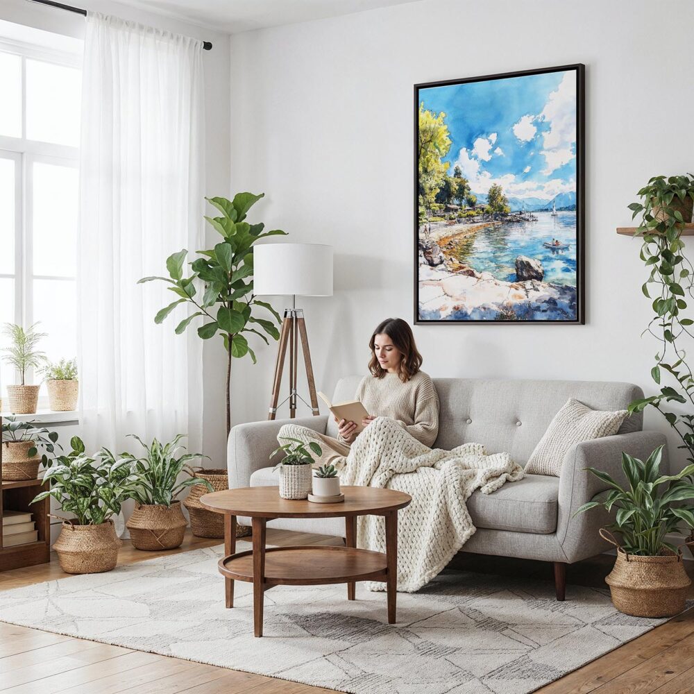 05 - Framed Lake Windermere - Watercolor 1 Canvas Print - Woman reading on couch - Vertical.jpg 05 - Framed Lake Windermere - Watercolor 1 Canvas Print - Woman reading on couch - Vertical.jpg