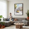 05 - Framed Lisbon 2- Watercolor Canvas Print - Woman Knitting on grey couch - Vertical.jpg
