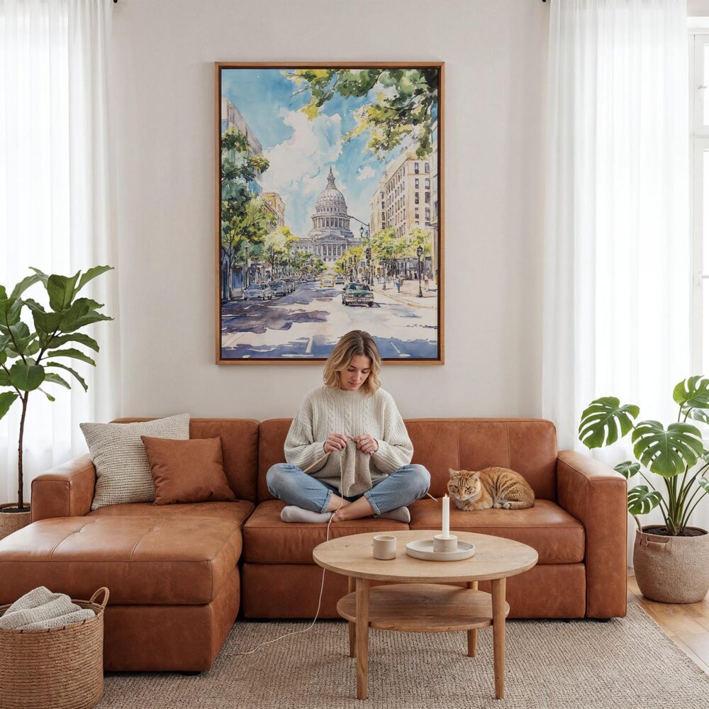 05 - Framed Madison Wisconsin State Capitol Building Watercolor Canvas Print - Woman Knitting - Vertical.jpg 05 - Framed Madison Wisconsin State Capitol Building Watercolor Canvas Print - Woman Knitting - Vertical.jpg