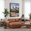 05 - Framed Melbourne Canvas Print - Woman Knitting on leather couch - Vertical.jpg