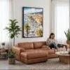 05 - Framed Nice French Riviera Watercolor Canvas Print - Woman Knitting on leather couch - Vertical.jpg
