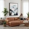 05 - Framed Pacific Northwest Canvas Print - Woman Knitting on leather couch - Vertical.jpg
