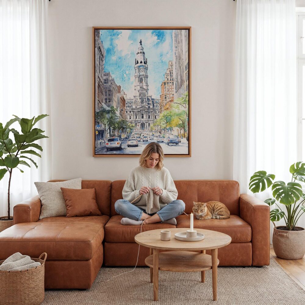 05 - Framed Philadelphia City Hall Canvas Print - Woman Knitting - Vertical.jpg 05 - Framed Philadelphia City Hall Canvas Print - Woman Knitting - Vertical.jpg