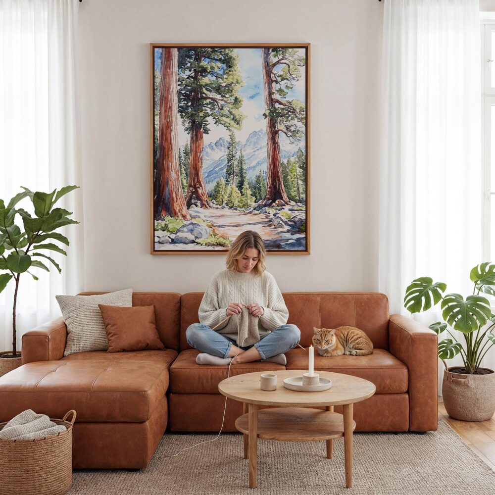 05 - Framed Sequoia California Watercolor Canvas Print - Woman Knitting - Vertical.jpg 05 - Framed Sequoia California Watercolor Canvas Print - Woman Knitting - Vertical.jpg