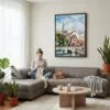 05 - Framed Strasbourg France Watercolor Canvas Print - Woman Knitting on grey couch - Vertical.jpg