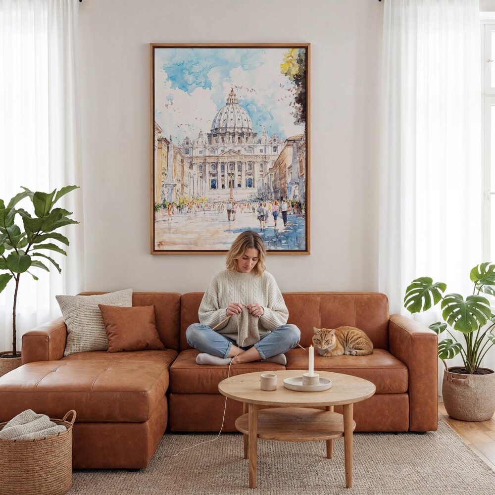 05 - Framed The Vatican Watercolor Canvas Print - Woman Knitting - Vertical.jpg 05 - Framed The Vatican Watercolor Canvas Print - Woman Knitting - Vertical.jpg