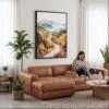 05 - Framed White Mountains New Hampshire Watercolor Canvas Print - Woman Knitting on leather couch - Vertical.jpg